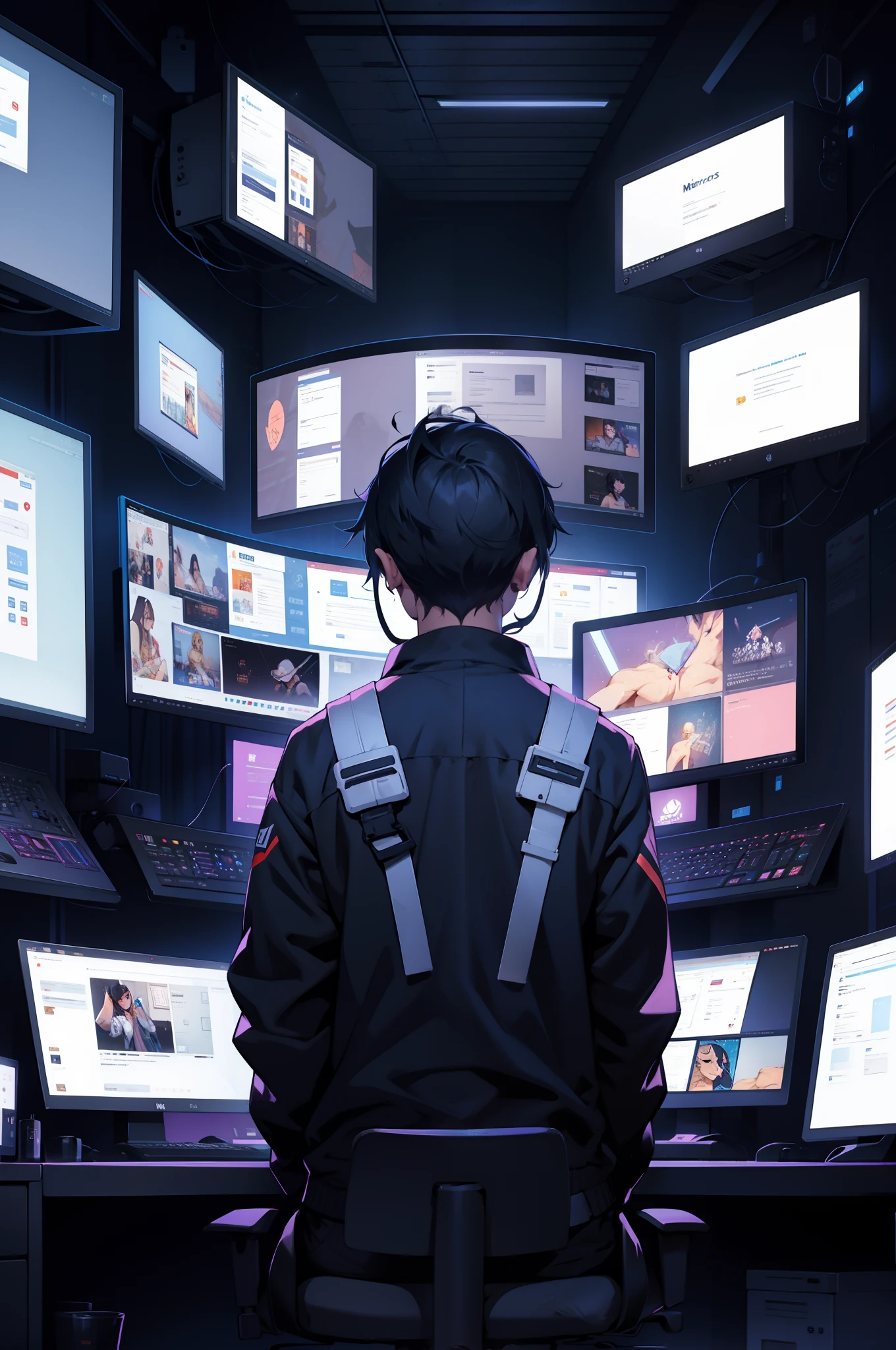 hacker,backs,illustratio,Multiple monitors