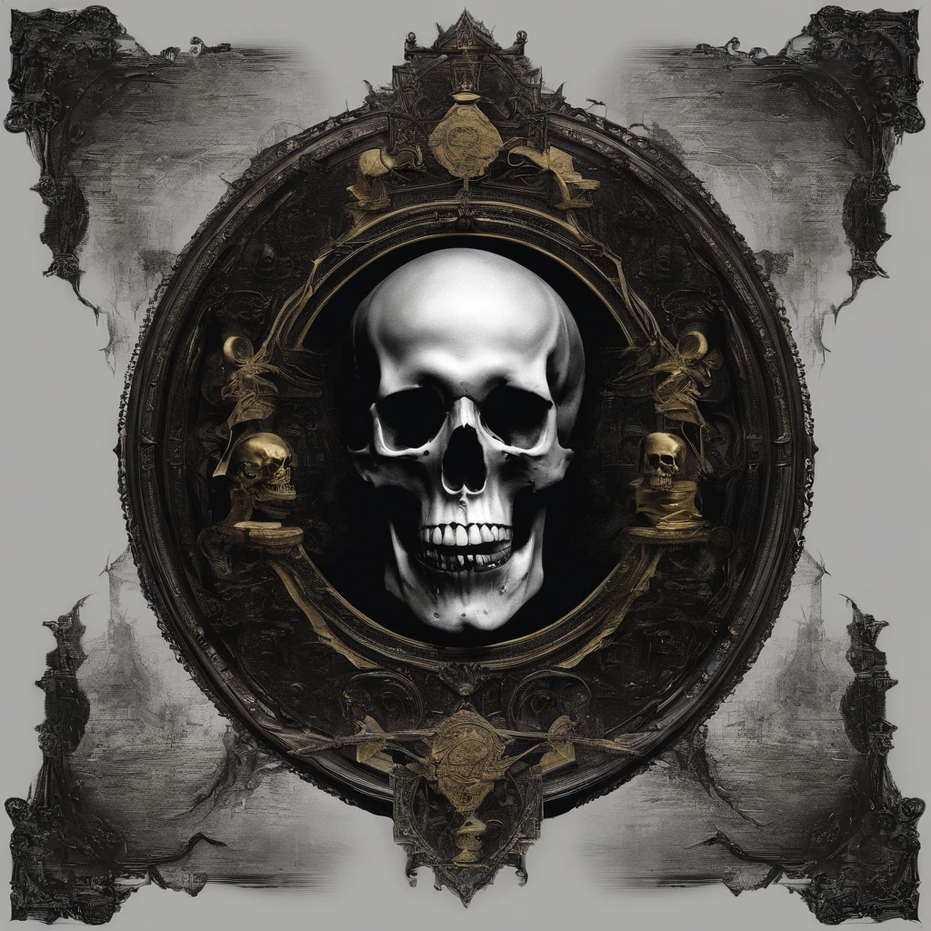 Tilted balance，On the left is the skull，On the right is a gold coin