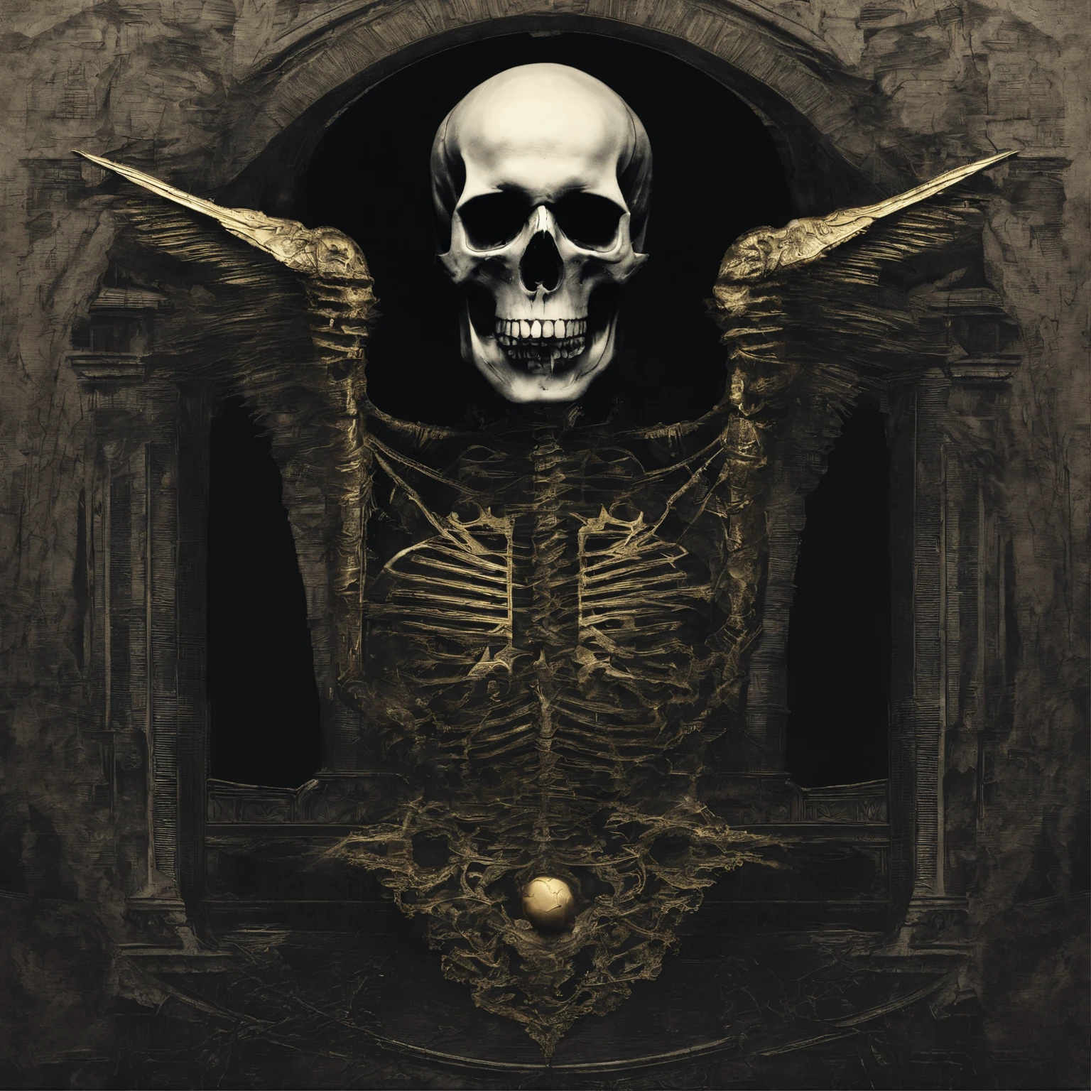 Tilted balance,On the left is the skull,On the right is a gold coin