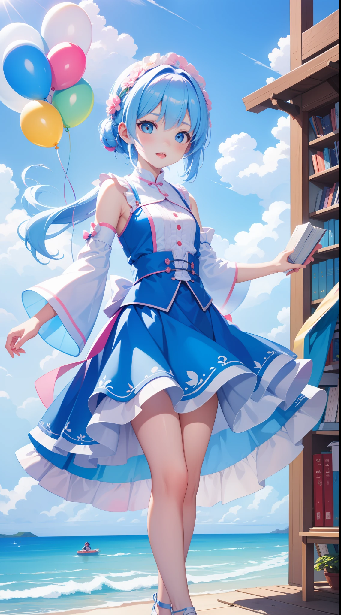 balloons，Winged ***********，sandbeach，blue-sky，baiyun，(Books:1.4)，Very many books，Super many books