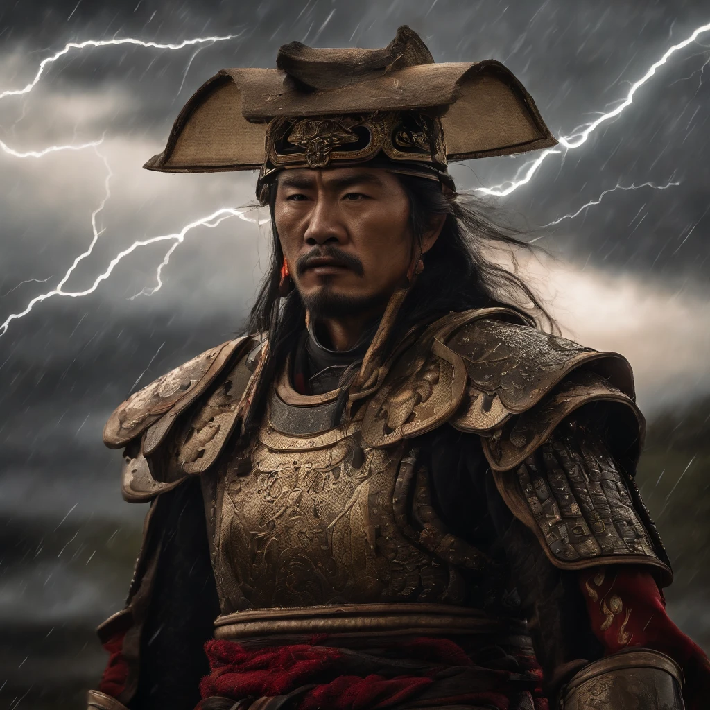 (best quality,4k,8k,highres,masterpiece:1.2),ultra-detailed,(realistic,photorealistic,photo-realistic:1.37),Shogun Raiden,(electric-element:1.1,lightning-element:1.15),beautiful detailed eyes,(traditional,Japanese-style:1.1) armor,thundering storm,(looming,overwhelming:1.15) presence,strikingly detailed armor,(crackling,electric:1.1) aura,soaked in nature,soaked in rain,(mystical,otherworldly:1.1) atmosphere,(majestic,magnificent:1.1) landscape,thunderbolts striking the ground,sparkling raindrops,Shogun Raiden standing tall,(powerful,strong:1.1) posture,(fierce,determined:1.1) expression,electricity dancing in the air,beautiful detailed lips,flashes of lightning illuminating the scenery,subtle reflections on wet surfaces,(serene,tranquil:1.1) ambiance,sublime beauty of nature,crimson sunset,ethereal glow,artistic rendition of a Japanese legend,Shogun Raiden harnessing the power of lightning and nature in a mythical realm.