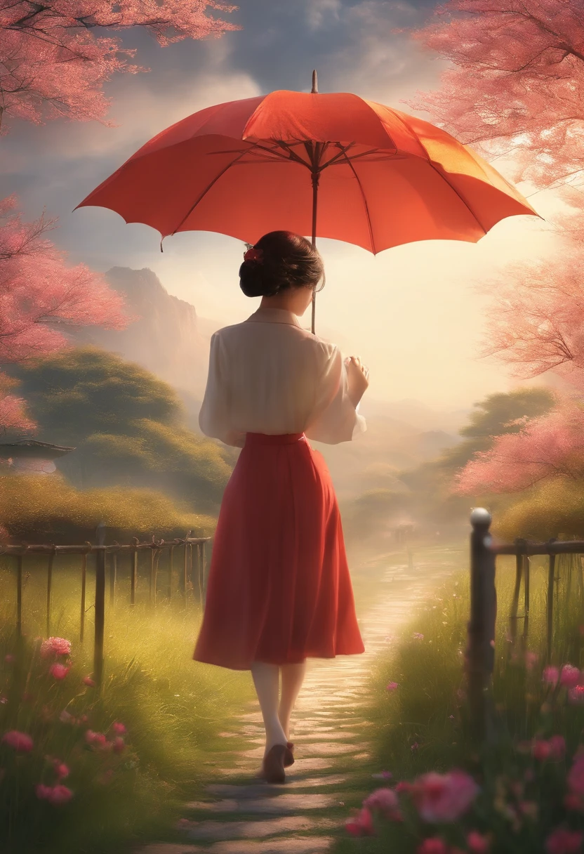 Twenty-four solar terms are clear、springtime、rained、holding a umbrella、willowy、Life、scenecy