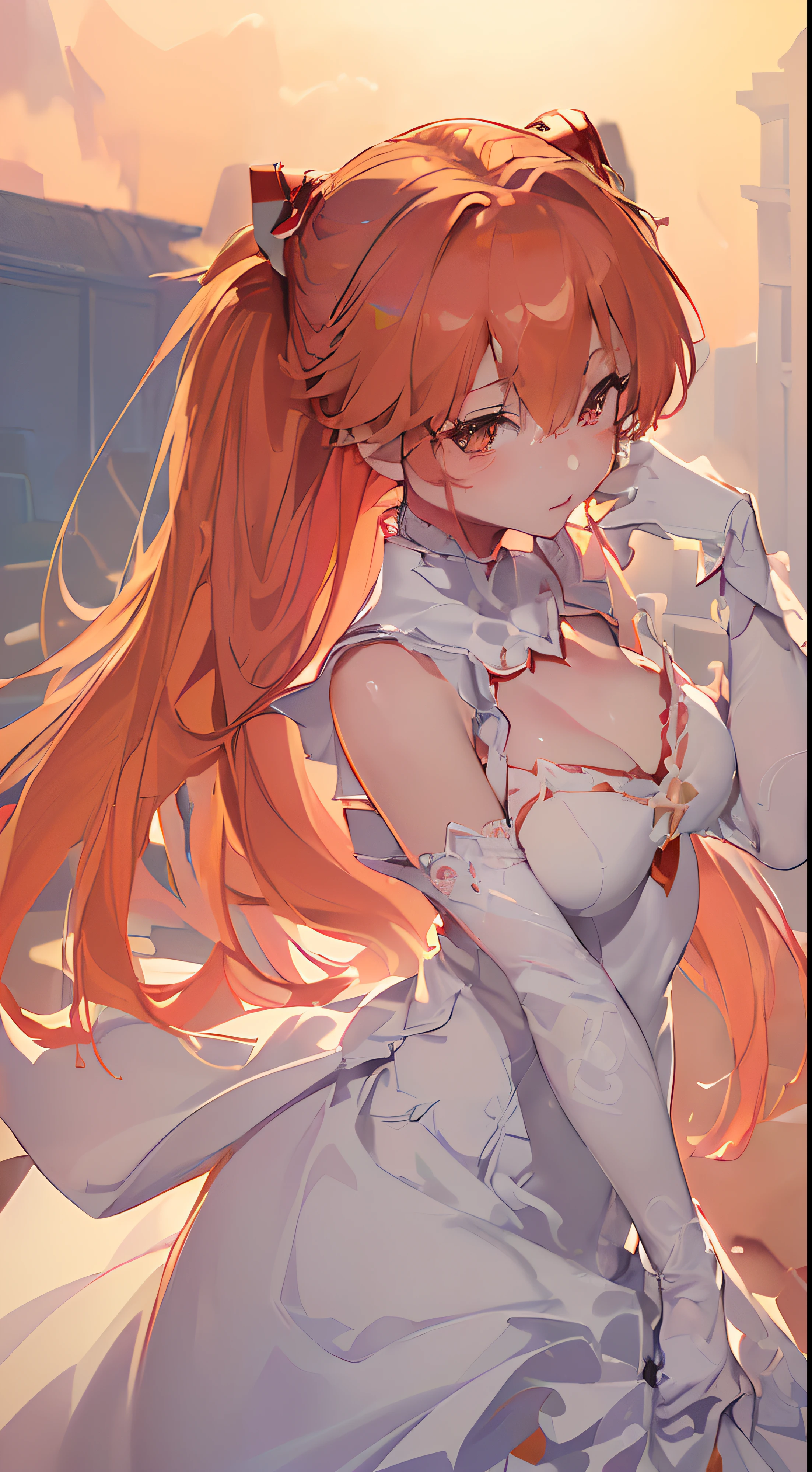 (Unity 16K Wallpaper, Masterpiece, Best Quality, Ultra Detailed, Extremely Detailed CG, Ultra High Resolution, Caustics, Detailed, Beautiful Detailed Eyes, solo, curby:1.3, spread legs:1.3, negligee, full-face blush, embarrassed, from below, hands on chest, twin tail), fine skin, cowboy shot, red hair
