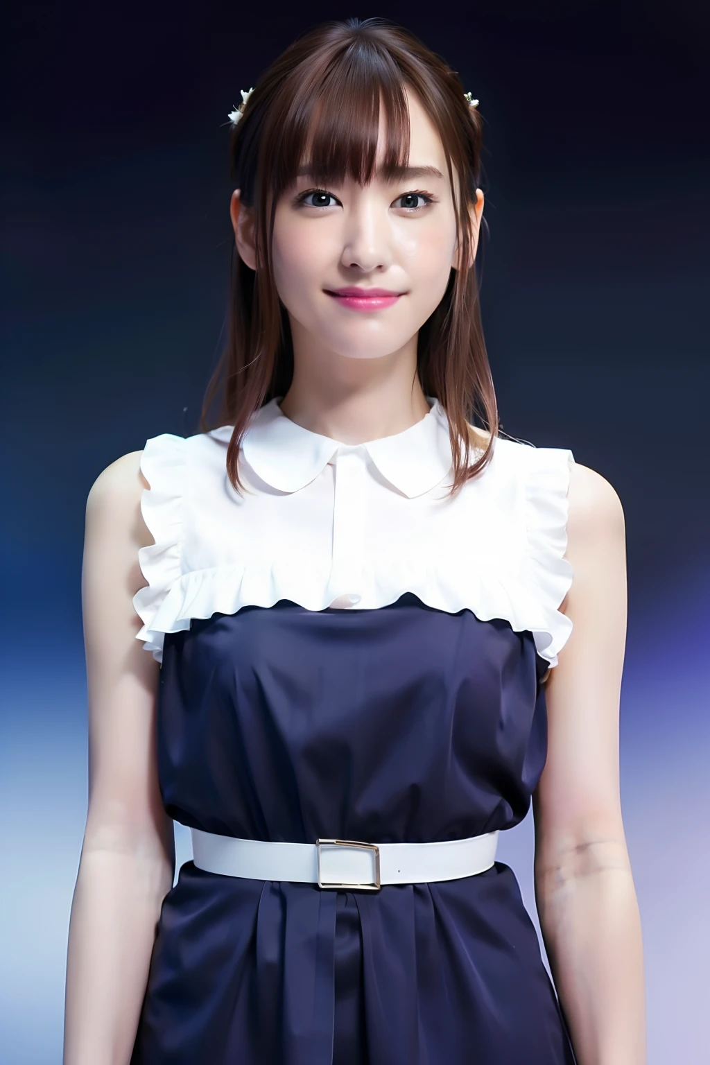 1girl ,(RAW photo:1.2), ((photorealistic:1.4),(masterpiece:1.3),(best quality:1.4),ultra high res,(detailed facial features),(detailed clothes features),HDR,8k resolution, solo focus, bangs, skin tight, (shiny skin),(slender girl),dreamlike, (extreme detailed illustration),check commentary,commentary request,scenery,no text, white cat ear, white cat tail, white hair, long hair,bunches, medium breasts, dress, ribbon collar, smile,(gradient background:1.2 )