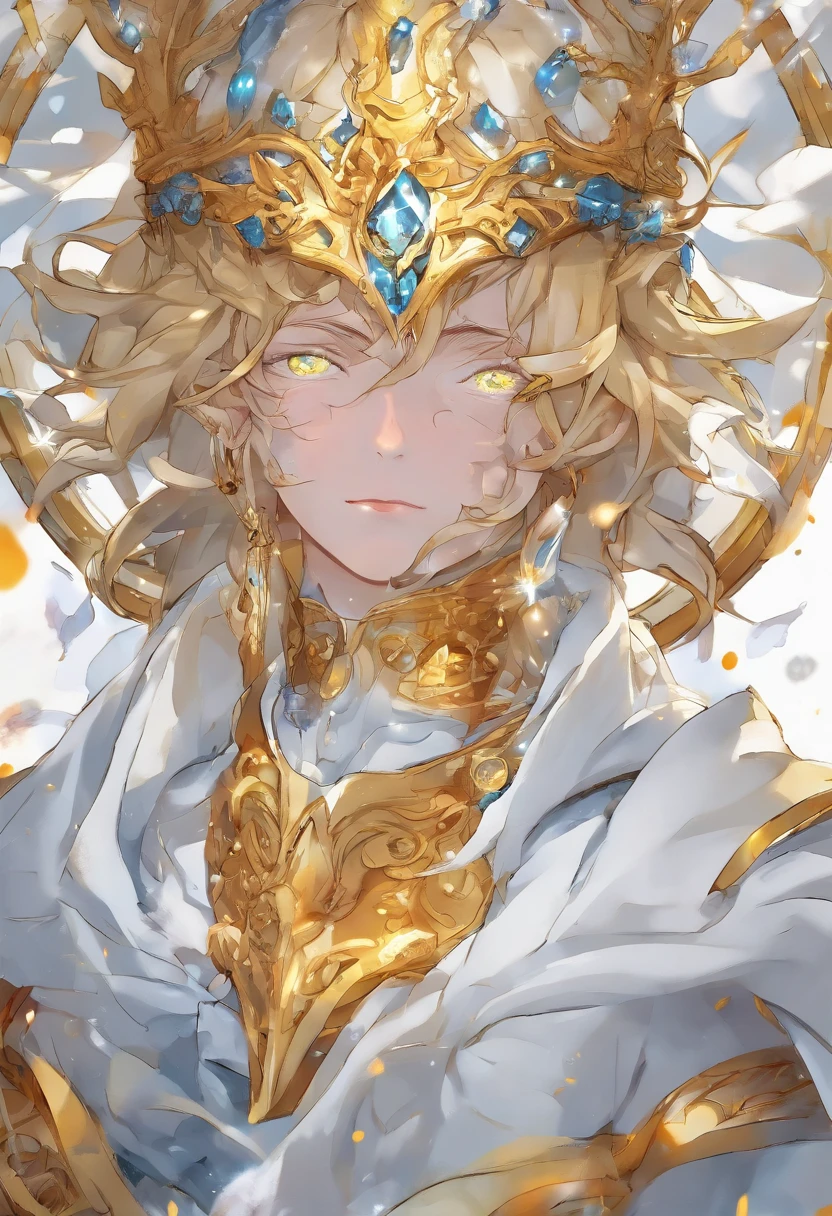 Un primer plano de un( hombre) (vikingo sosteniendo dos achas divinas) en la grieta del imvicador,( Arte de personajes de League of Legends),(Olaf),Full body of a Viking divine paladin warrior in ornate golden armor,barba densa y fondosa de color naranja y blanca, pauldrons, peto, halo brillante, peinado moikano, cabello naranja y blnaco, ojo amarillo brillante, parcheben( 1 ojo),pupila brillante, enfoque de ojo, capa de pelaje blanaca, grieta del imbocador,ruinas magicas, noche, luz de luna, particuls, haz de luz, chromatic abberation,barbaro,luchando,pelea,pose dinsmica,accion,alta calidad,muchos detalles,grito,exprecion fasial,(un acha en cada mano),(sin casco),(en combate),pelo suleto