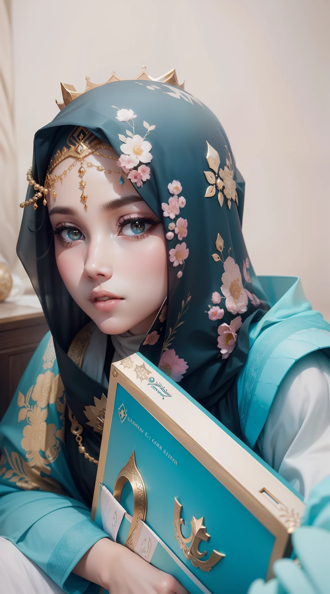 Make this picture to beautiful islamic Queen with crown