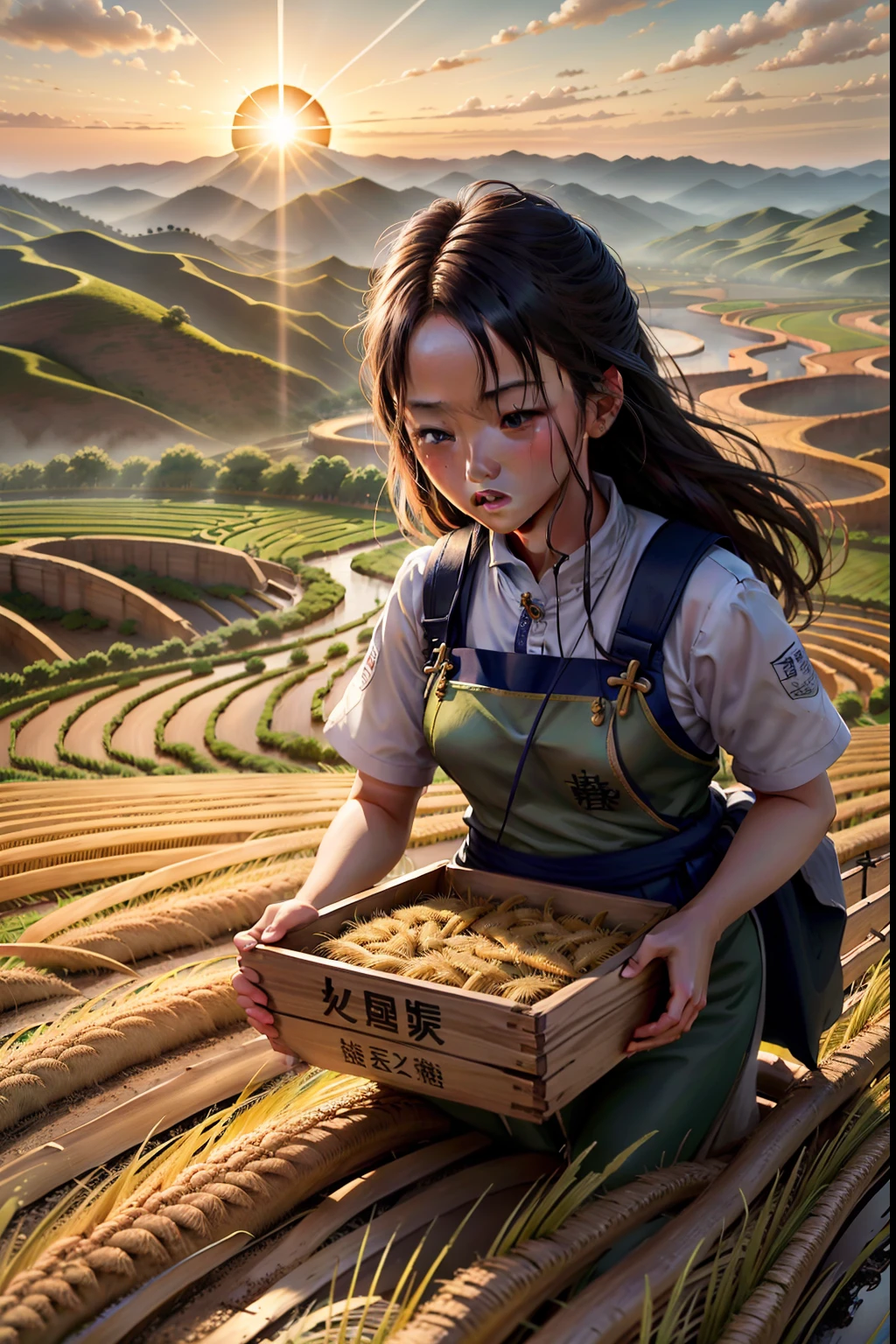 24 solar terms （Xiaoman）When rice is raised in the south and wheat is harvested in the north；People in the southern region are busy planting seeds，People in the north are busy harvesting wheat。 Everything comes to life against a bright fantasy background，with lots of details