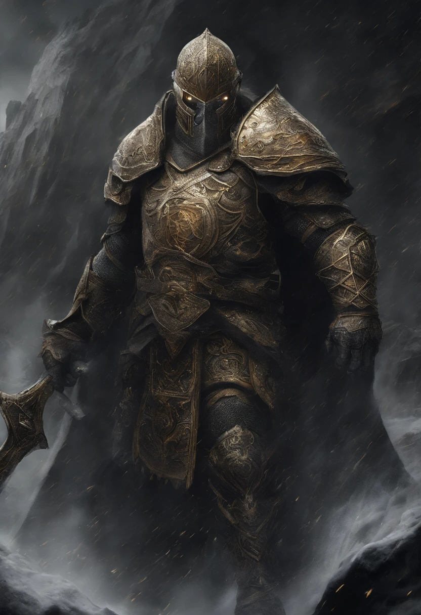 Un primer plano de un( hombre) (vikingo sosteniendo dos hachas divinas) en la grieta del imvicador,( Arte de personajes de League of Legends),(Olaf),Full body of a Viking divine paladin warrior in ornate golden armor,barba densa y fondosa de color naranja y blanca, pauldrons, peto, halo brillante, peinado moikano, cabello naranja y blnaco, ojo amarillo brillante, parcheben( 1 ojo),pupila brillante, enfoque de ojo, capa de pelaje blanaca, grieta del imbocador,ruinas magicas, noche, luz de luna, particuls, haz de luz, chromatic abberation,barbaro,luchando,pelea,pose dinamica,accion,alta calidad,muchos detalles,grito,exprecion fasial,(un hacha en cada mano),(sin casco),(en combate)