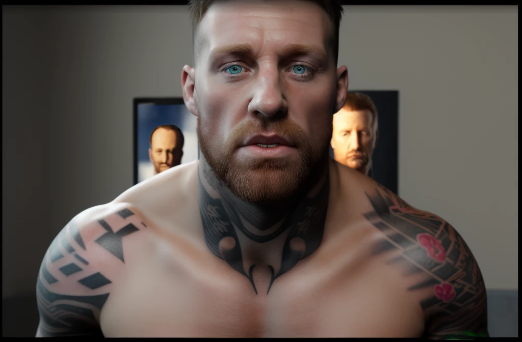 (muscular), irish man, , (35 years old) , (highres, realistic:1.2), detailed face, (detailed tatoos), expressive eyes,