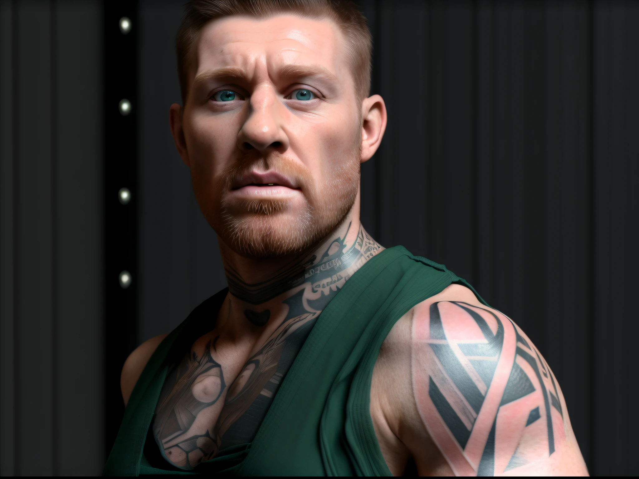 (muscular), irish man, , (35 years old) , (highres, realistic:1.2), detailed face, (detailed tatoos), expressive eyes,