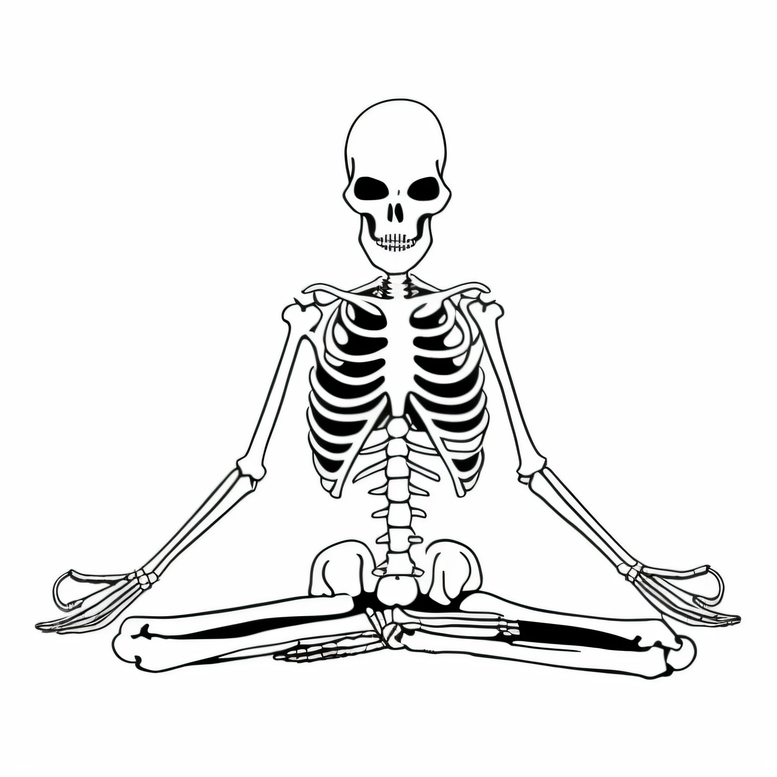 um esqueleto sentado em uma pose de ioga com um fundo preto, Padmasana, meditating pose, Sukhasana, sentado de pernas cruzadas, Esqueleto, lotus pose, Pose Sacral Meditativa, esqueleto fino, meditation pose, Skelleton, esqueleto altamente detalhado, yoga meditation pose, meditation, Skeletal, arte de raio-x, Meditando, ( ( ( Esqueleto ) ) )