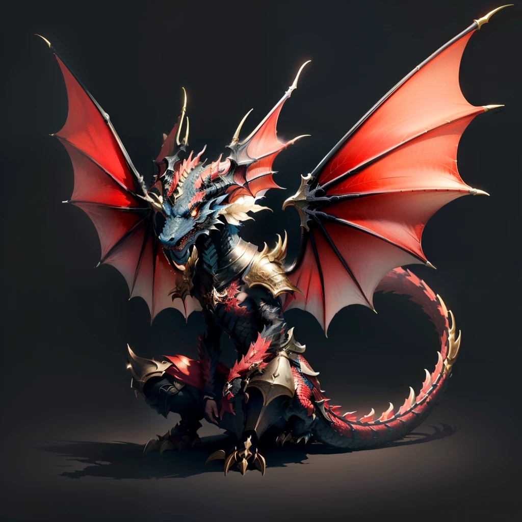 Black and red dragon with cute fairy wings