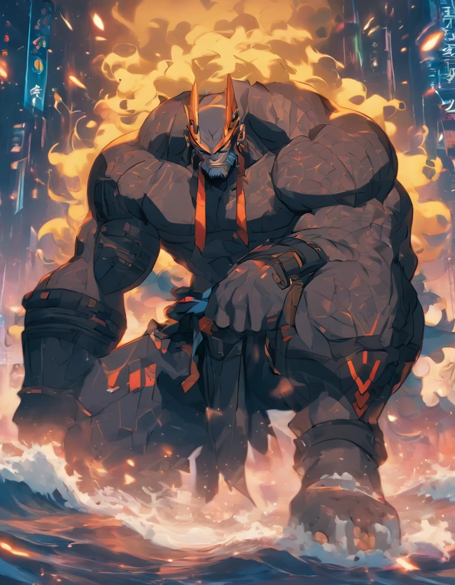 ((extremely detailed, super detail, masterpiece, ultra realistic, highres, detailed shadows, detailed lightining)), (((under view, from below, close viewer, POV, close-up, upper body view))), (((((solo, 1boy, ember gelatin alien)))), ((strong, broad hips, venous muscles, large spiked skin)), ((naked, (small tight jockstrap spilling milk) gigantic bulge, (hands open, big balls:1.2))), masculine face, ((armas up, hairy arm pit, pleasure expression)), old age, (mecha helmet), (neon outdoors), skyscrapers, sitting, ((cyberpunk high city background, lasers, photorealistic))), in cyberpunk style