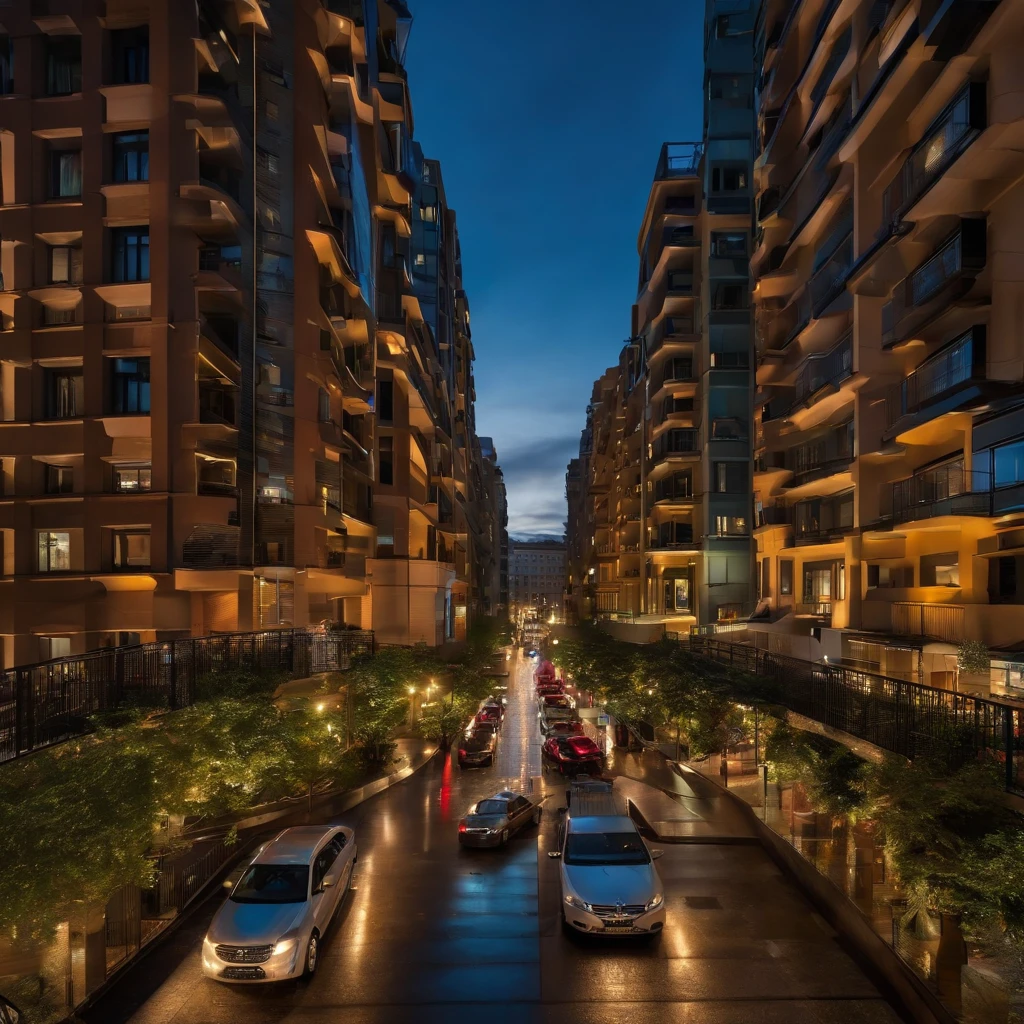 urban buildings,(People are looking at the sky:1.3),in a panoramic view,(plethora of colors,Best quality,high detal,tmasterpiece,cinmatic lighting,4K,Chiaroscuro)
