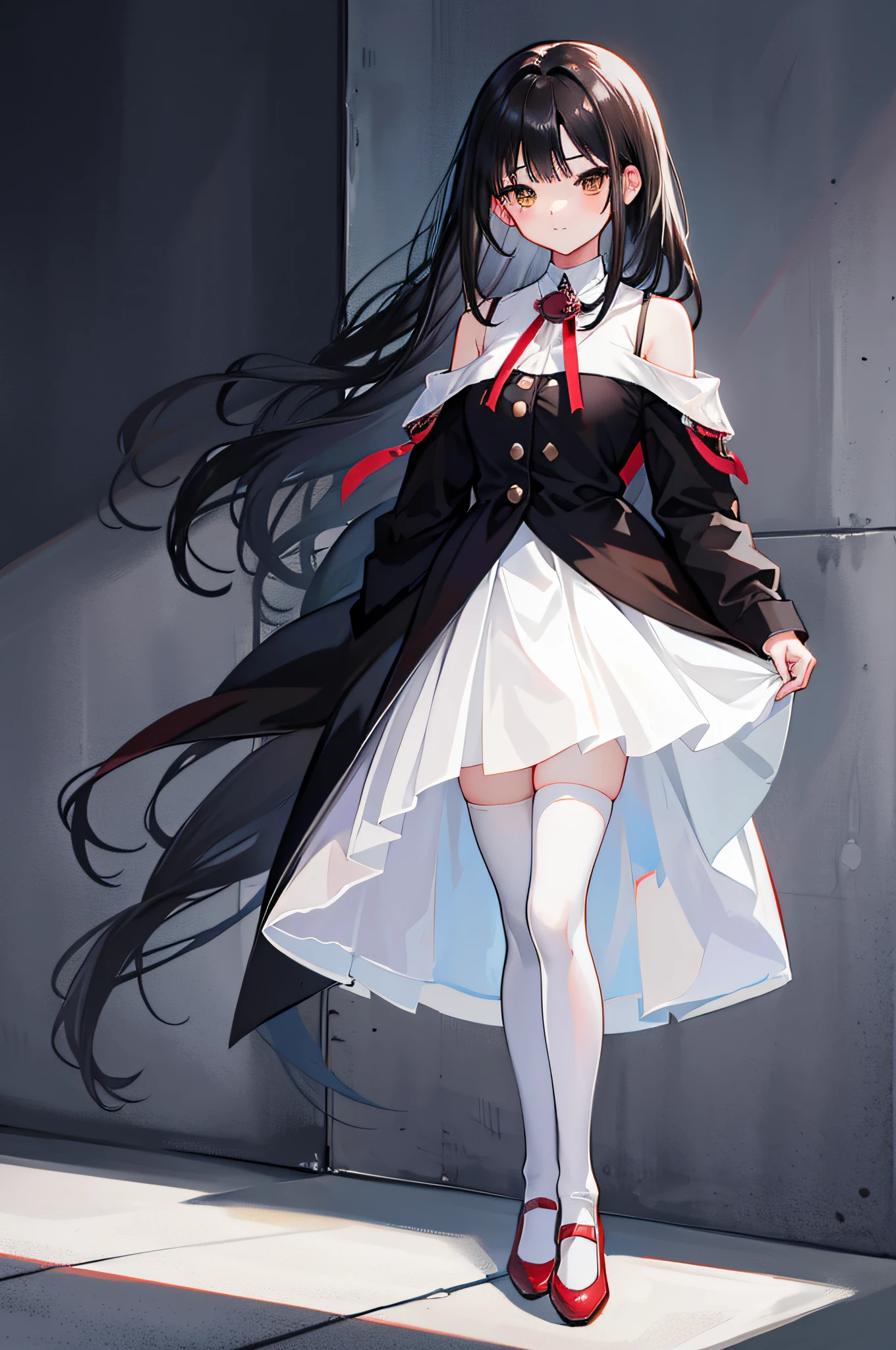 Anime girl in a white dress and black coat with long hair - SeaArt AI