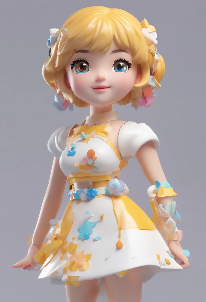 Super Cute Girl IP by Pop Mart, Bright eyes, Cherub,Small white skirt, clay, modeled, blind box toys, Glossy and delicate,clean back ground, Good shine, 3D Rendering,Best Quality、Dark and fluorescent world view