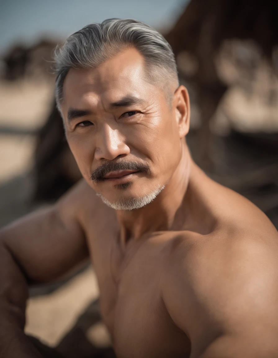 Arafed man with a mustache and a moustache on a beach - SeaArt AI