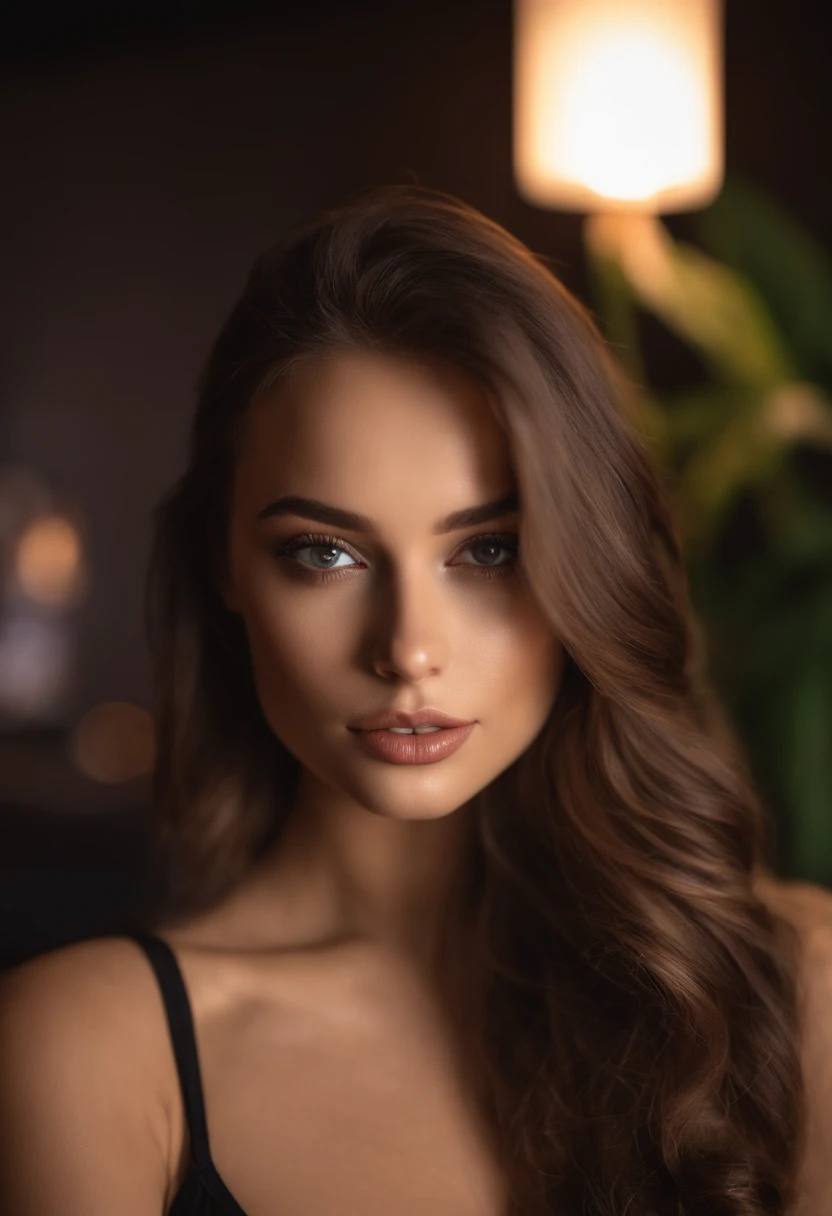 Arafed woman with matching tank top and panties, Sexy girl with brown eyes, portrait sophie mudd, brown hair and big eyes, Selfie einer jungen Frau, Augen auf einer Party, Violet Myers, ohne Make-up, Natural makeup, Blick direkt in die Kamera, Gesicht mit Artgram, dezentes Make-up, Stunning full body shot, im club, Spaltung