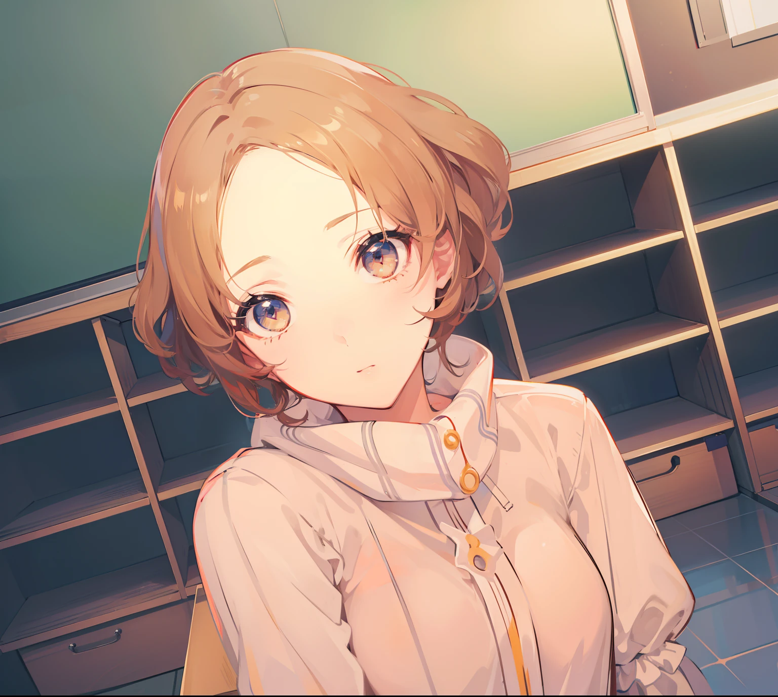 1girl in、​masterpiece、8k、semi - realistic、4k、RTX、Shaders、Brilliant Textured Work　Persona 5 Haru Okumura　‎Classroom　early evening