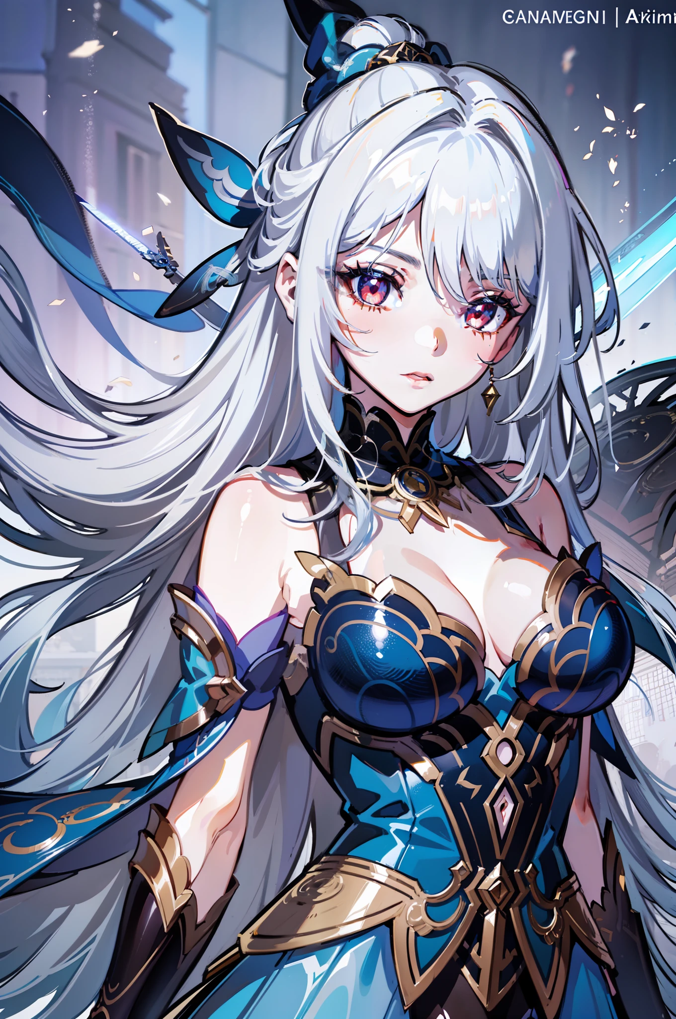 anime girl with long white hair and blue dress holding a sword, cushart krenz key art feminine, extremely detailed artgerm, high detailed official artwork, white haired deity, clean detailed anime art, detailed key anime art, trending on artstation pixiv, 2. 5 d cgi anime fantasy artwork, anime goddess, highly detailed exquisite fanart, laying down on bed