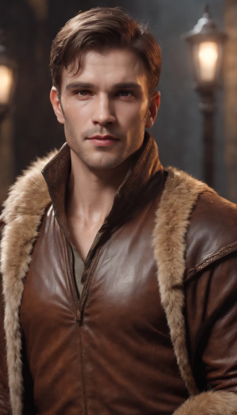 (Professional 3D Rendering:1.3) in the (Realistic:1.3) The most beautiful artwork photos in the world,Features soft and shiny male heroes, ((Epic Hero Fantasy Muscle Man Rough Wet Hero Angry Short Hair Short Beard and Ferocious Expression in Dynamic Pose, fantastic location, majestic cluttered environment)), ((Full body)) Unity Rendering in 8K, action SHOT, skin pore, Very dark lighting, Heavy shading, Detailed, Detailed face, (Vibrant, photos realistic, Realistic, Dramatic, Dark, Sharp Focus, 8K), (Old leather garments damaged by weathering:1.4), ((((Wear fur)))), (Convoluted:1.4), Decadent, (Highly detailed:1.4), Digital Painting, rendering by octane, art stations, concept-art, Smooth, Sharp Focus, Illustration, Art Germ, (Roisch:0.23), Vlop Ilya Kuvshinov, Gregg Rutkowski and Alphonse Mucha Gracias, (Global Illumination, studio lights, volumettic light), Heavy rain, particles floating, lotr, Fantasy, elf, full body Esbian, ((Dark ancient city background:1.3)),CG Sessa,art stations、Harry potter