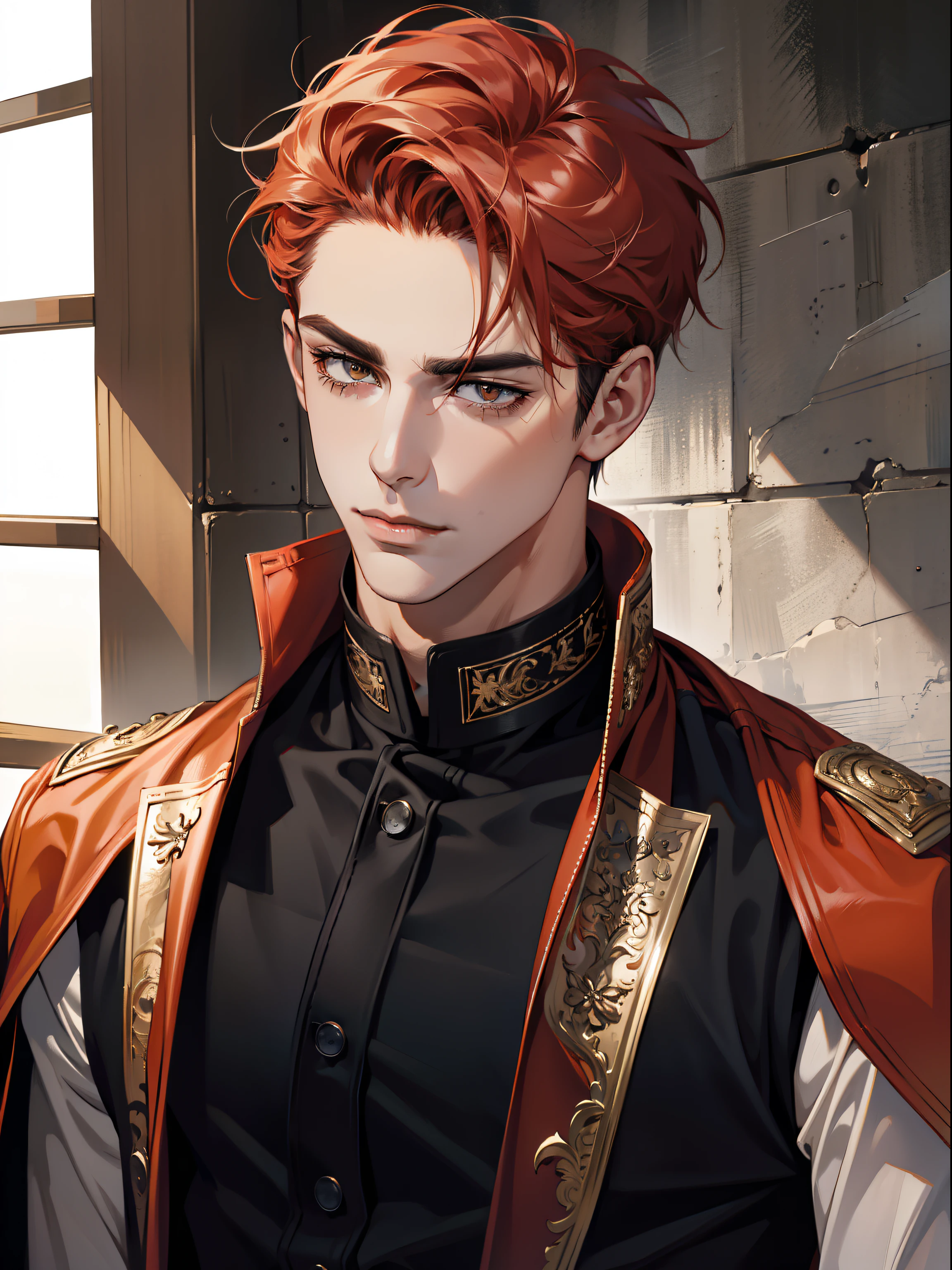 A close up of a man with red hair wearing a jacket - SeaArt AI