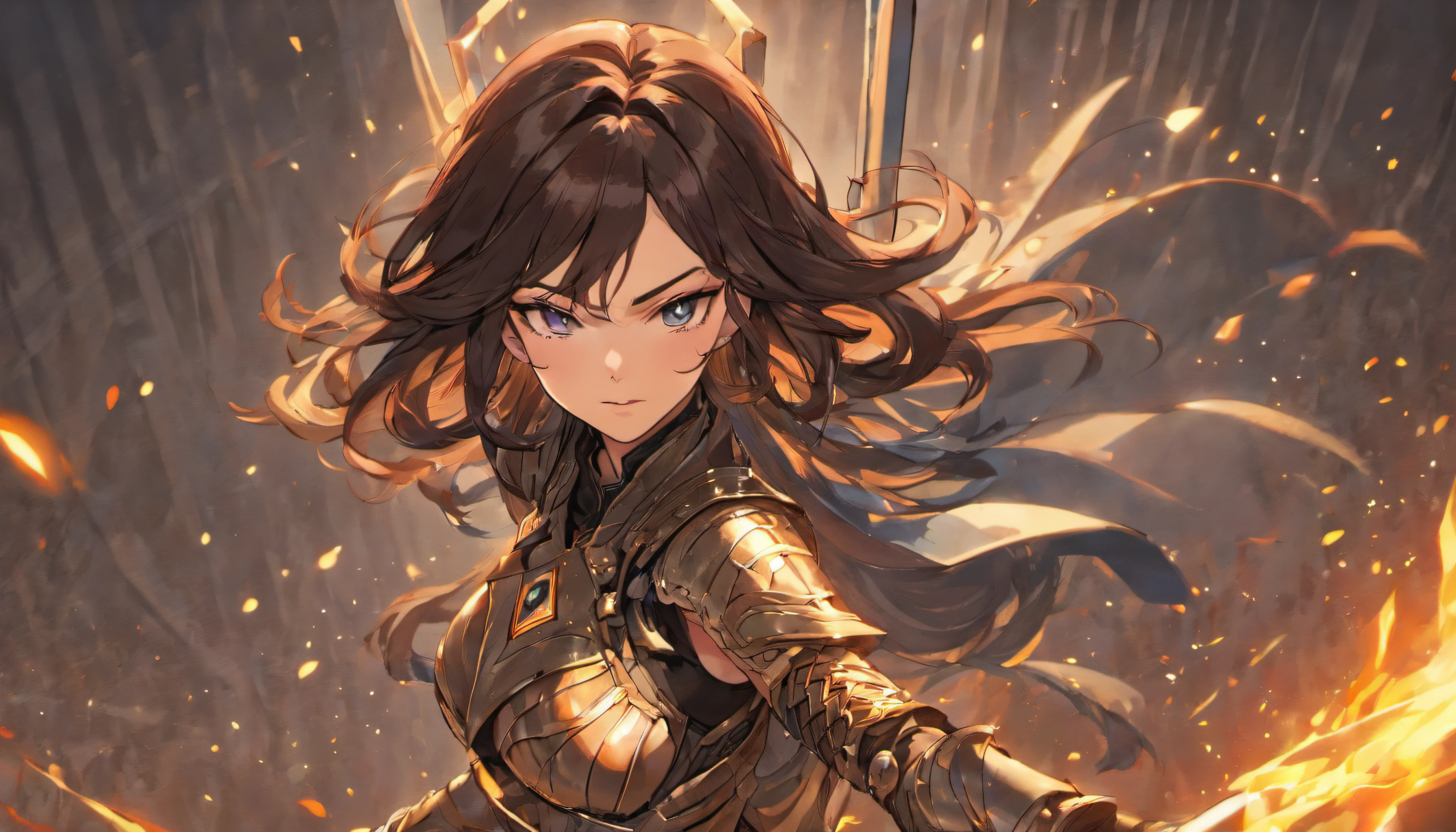 megan gale female warrior leather armor long wavy dark brown hair kitana