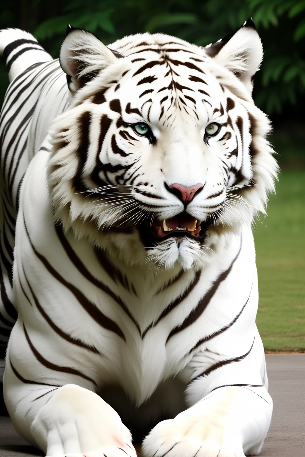 The white tiger form is one of the four sacred beasts in traditional Chinese culture,It is usually depicted as a huge and majestic white tiger。The following is a detailed description of the appearance and posture of the white tiger:
1. Appearance:The white tiger is big and strong,It is usually several times larger than an ordinary tiger。Its coat color is as white as snow,Hair is rich and soft,It gives a gorgeous and smooth feeling。The white tiger's body has smooth lines,Muscle firming,Demonstrate extreme power and speed。
2. Head:The head of the white tiger is slightly larger and rounded,The forehead is flat,The eyes are longitudinally oval,The pupils are deep and sharp。Its facial expressions usually reveal majesty and arrogance,The gaze reveals great strength and confidence。
3. Teeth and mouth:The white tiger's teeth are sharp and powerful,Canine teeth are particularly prominent,It gives a sense of aggression and terror。It has a wider nose,The gum bite is firm,Exhibits strong bite force。
4. Body:The white tiger's body is slender and muscular,The thoracoabdominal part is wider。Its limbs are strong and powerful,The claws are as sharp as knives,Good for hunting and rock climbing。The white tiger has an elegant figure,The body usually has black or dark blue markings,It adds a touch of mystery to it。
5. coda:The white tiger's tail is long and stout,It is conical。The hairs on the tail are relatively short,Usually black or dark blue markings。