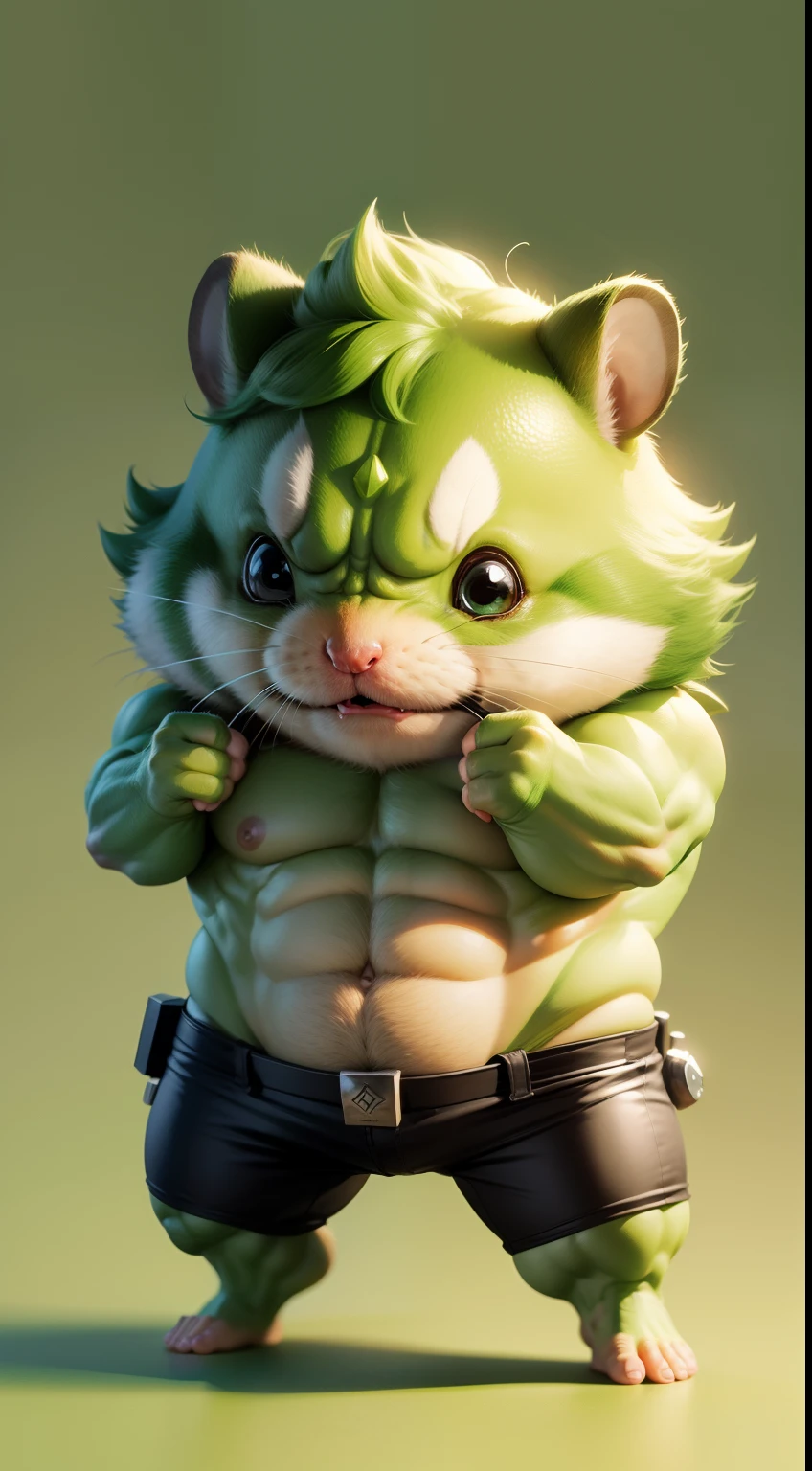 A cute green hamster as Hulk, small, tiny, chibi style, full body, sharp focus, 8k wallpaper, masterpiece