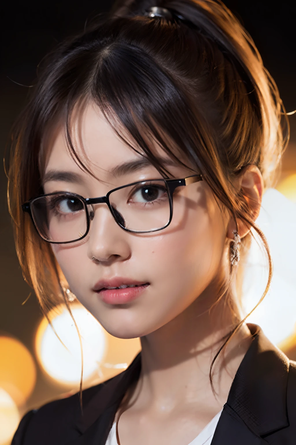 a cute tan Chinese girl wearing glasses, jeans, beautiful detailed eyes, beautiful detailed lips, extremely detailed face, long eyelashes, photorealistic, 8k, ultra-detailed, physically-based rendering, vivid colors, professional photography