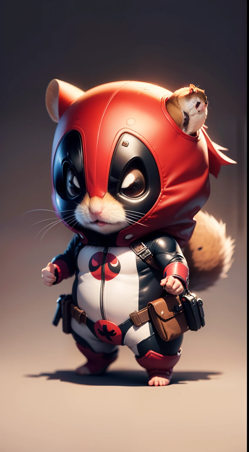 A cute hamster in Deadpool suit, small, tiny, chibi style, full body, sharp focus, 8k wallpaper, masterpiece