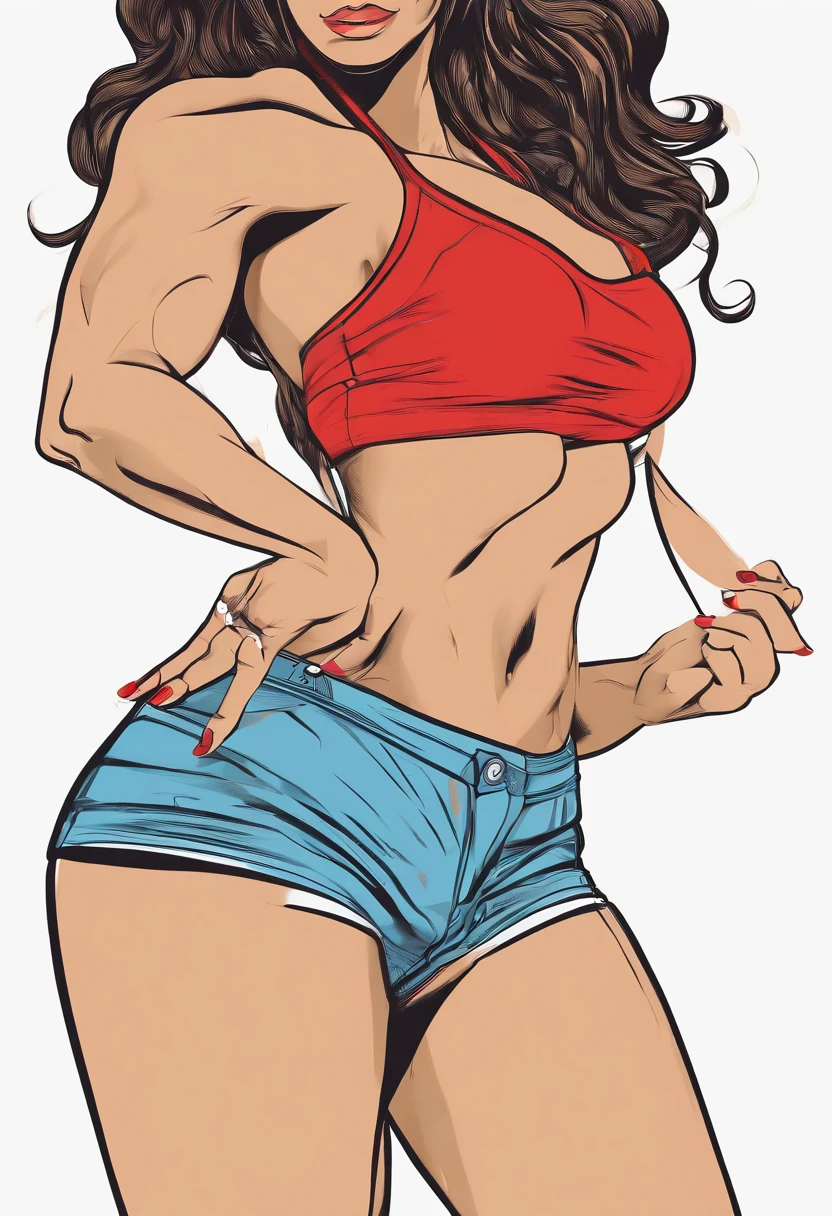 (1 girl), ((muscular)), ponytail, toned body, black hair, red eyes, ((perky breast)), long hair, thick thighs, ((((massive butt)))), bubble butt, (extreme micro bikini), ((random pose)), (sexy), (((no background)))