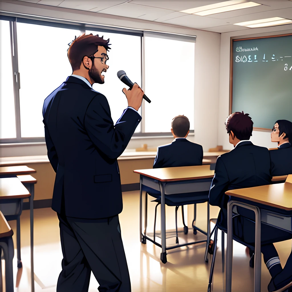 In the classroom,The teacher is lecturing the students