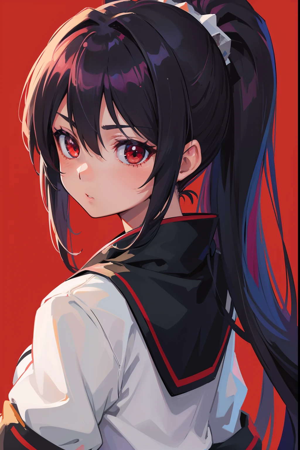 ((Best quality)), anime girl with ponytail and red eyes