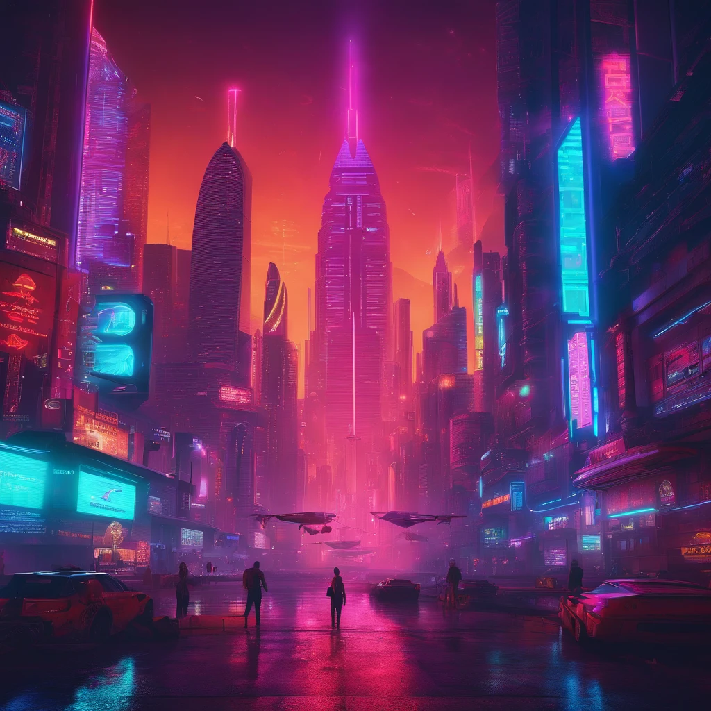 Futuristic landscape The world of tomorrow commanded by artificial intelligence in very realistic photo in 8K surreal colors,