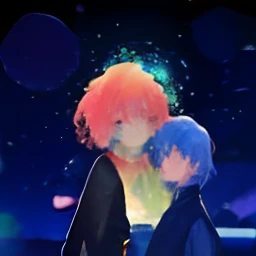 Anime illustration of two people looking at colorful objects in the sky, blurry and dreamy illustration, author:Zhang Shengqi, blurry and dreamy illustration, lgbt art, author:Trebuke, ufotable art style, author:Yi Renwen, Colorful illustration, 🚀🚀🚀, dreamy psychedelic anime, inspired by jeonseok lee, author:Shen Shizhen, colorful aura