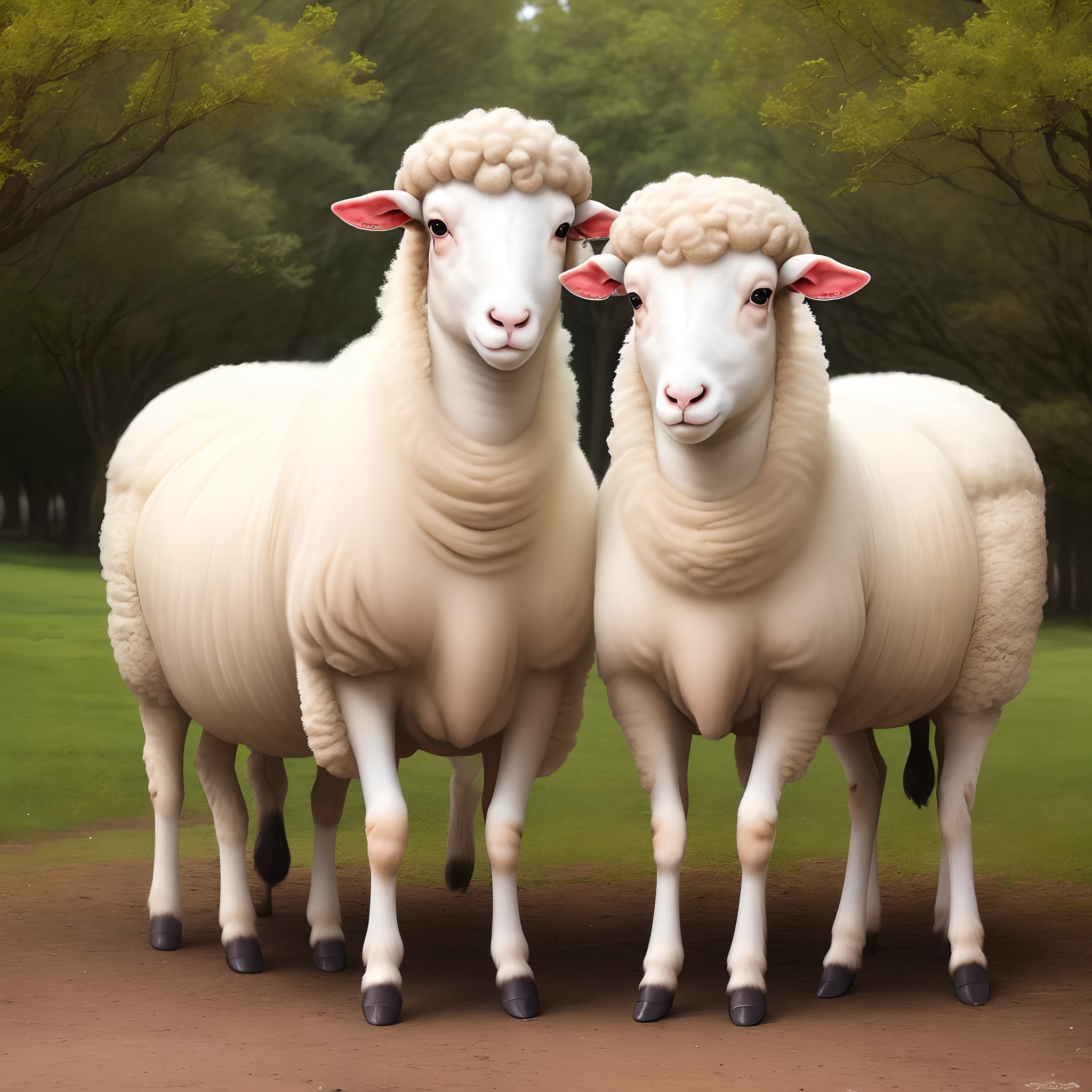 A photo of three sheep, one of which is different and has a beautiful and cute color and appearance