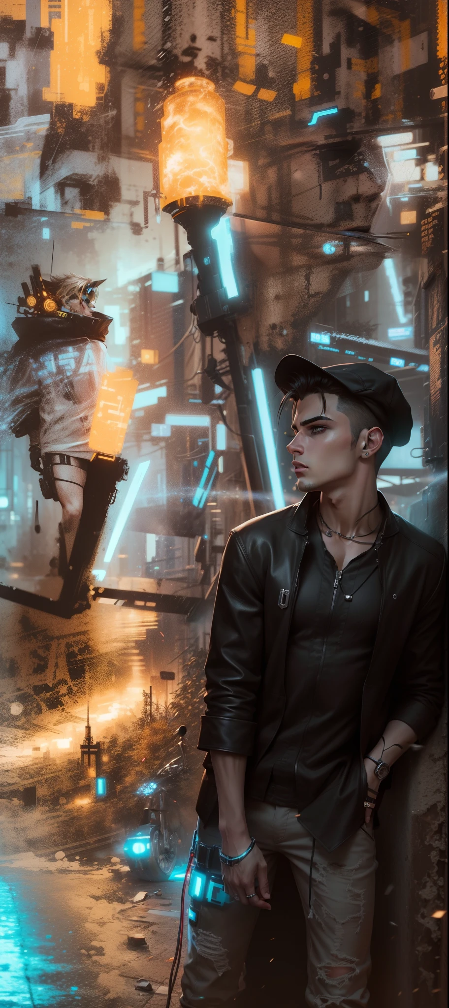 Change background cyber punk handsome boy, realistic face, 8k ultra realistic