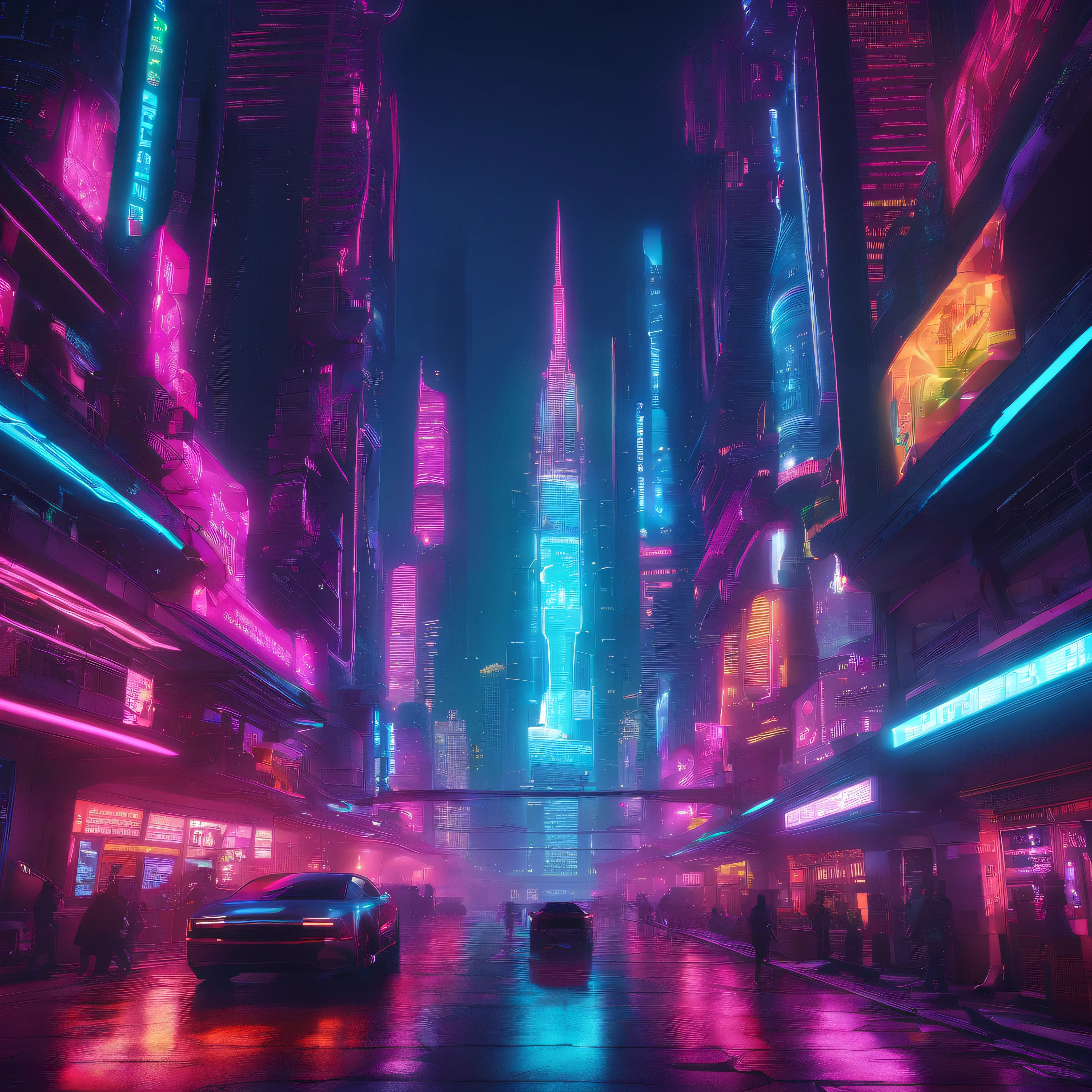 Futuristic landscape The world of tomorrow commanded by artificial intelligence in very realistic photo in 8K surreal colors,