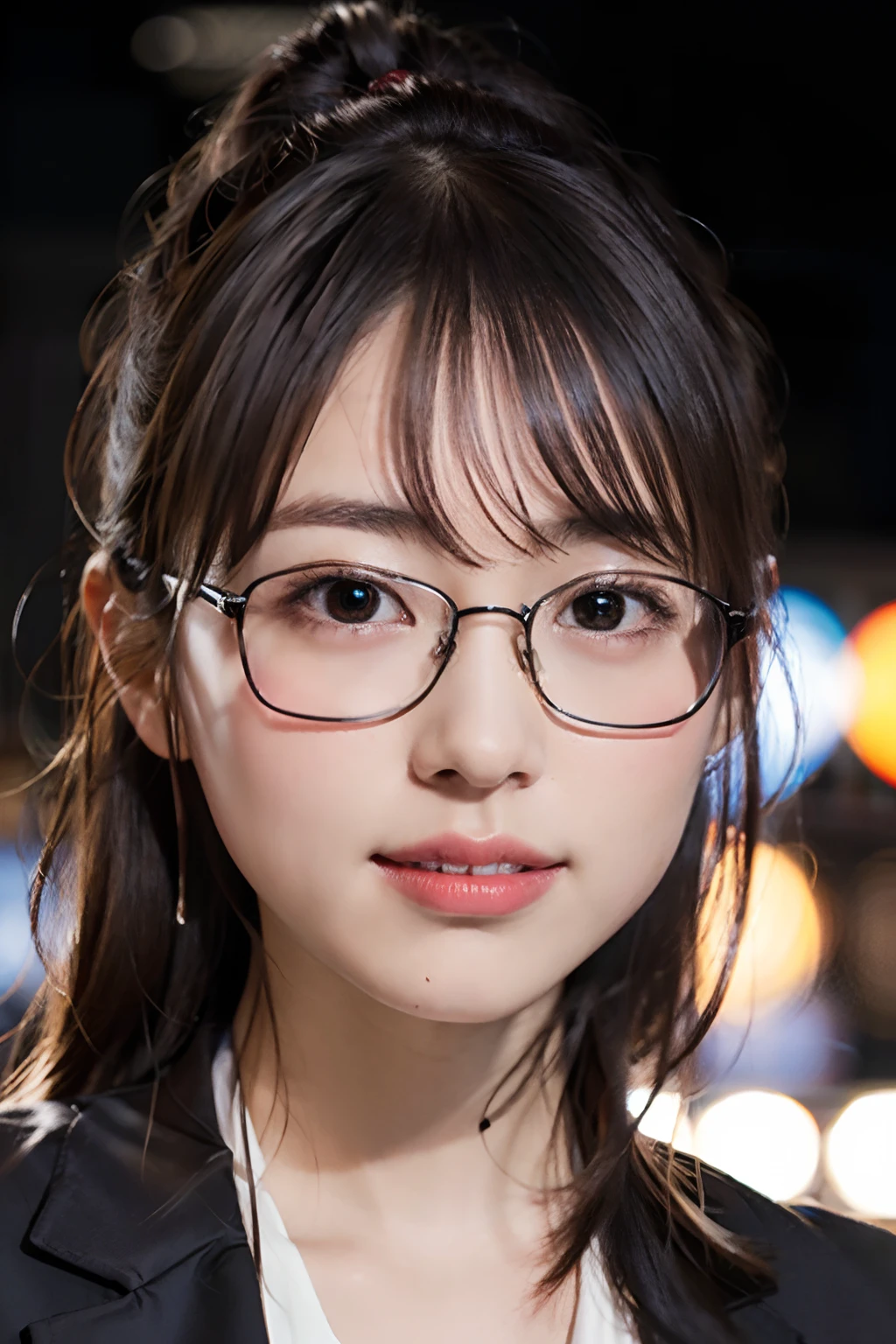 、(Highest quality、masterpiece)))、High resolution、Very detailed、masterpiece、Light、(8K、Highest quality、masterpiece:1.2)、(Realistic、Realistic:1.37) High resolution、Super detailed、Woman wearing glasses、Round glasses with thin frames、Light colored eyeglass frames、Asian, cute, cute顔, alone,  Textured skin,、(Blushing your nose)、、Large Breasts、Beautiful and detailed eyes、nsfw, (fellatio:1.2), hetero, 1girl, 1boy, (irrumatio:1.2), penis, (hand grabbed back of head:1.4), solo focus,profile, (tearing up:0.9),(defiant look:1.3),(painful expression:1.2),(scowled:1.3),