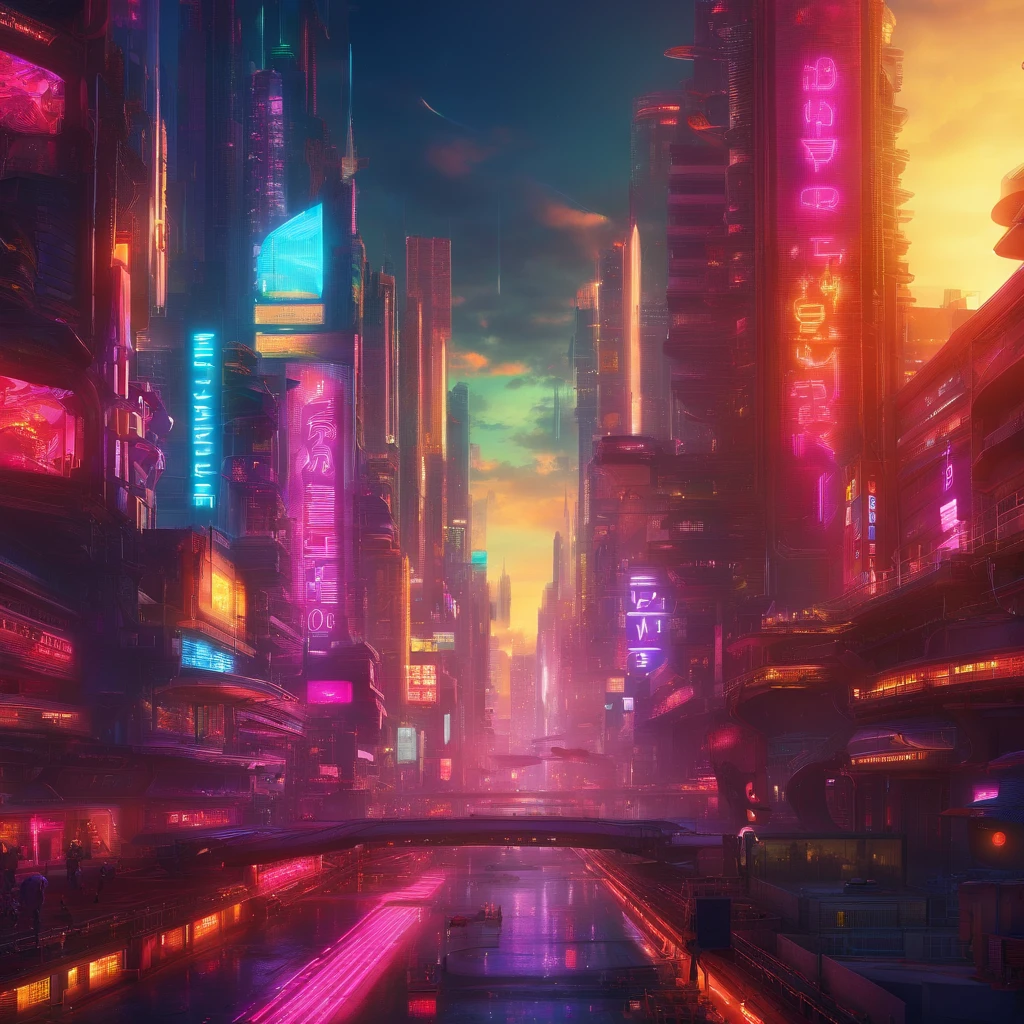 Futuristic landscape The world of tomorrow commanded by artificial intelligence in very realistic photo in 8K surreal colors,