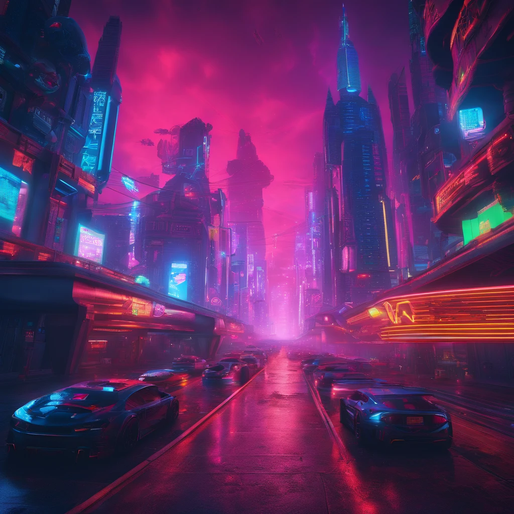 Futuristic landscape The world of tomorrow commanded by artificial intelligence in very realistic photo in 8K surreal colors,