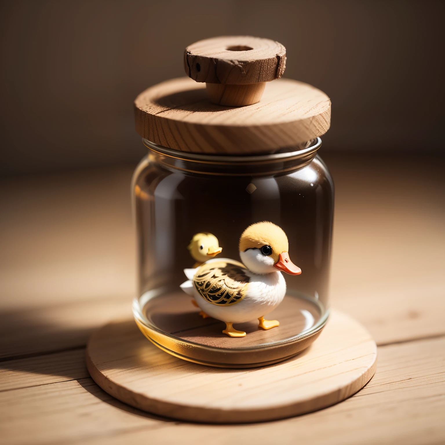 A small jar with a miniature cute duck