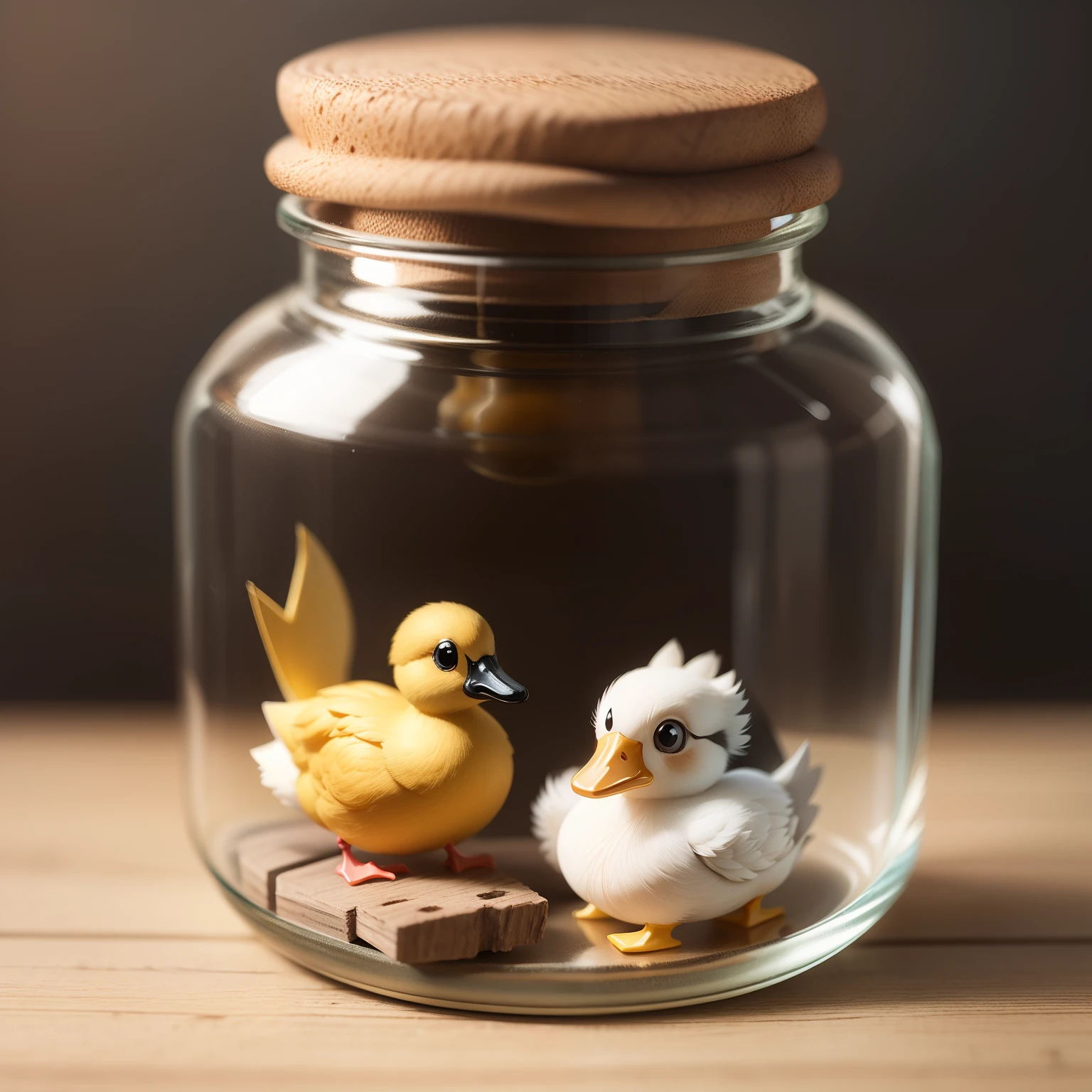 A small jar with a miniature cute duck