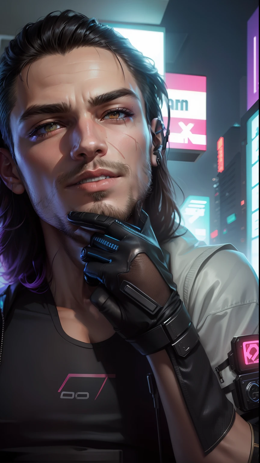 Change background cyberpunk handsome boy realistic face