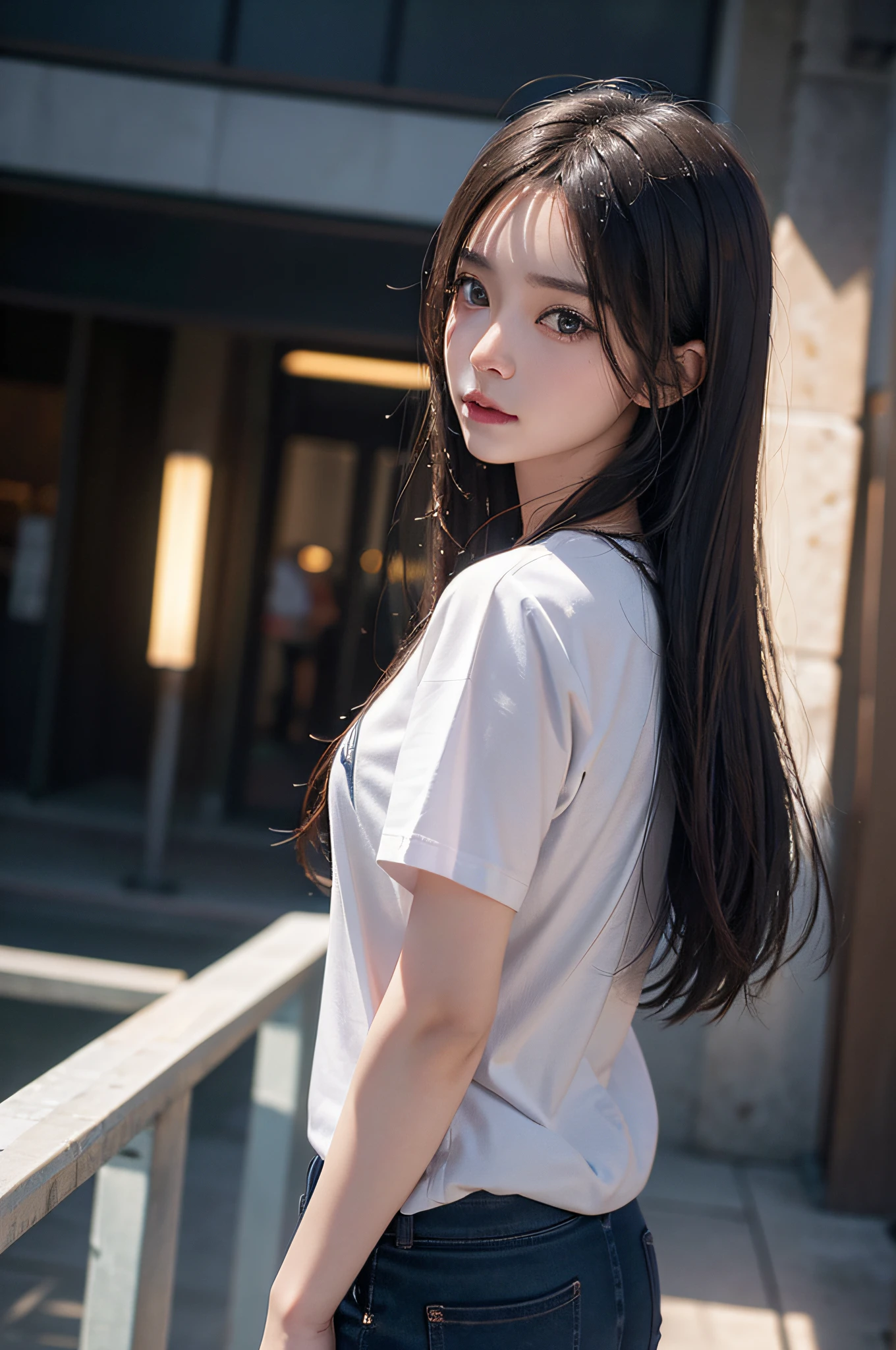 from behind,(Thin type:1.8),(large breasts),(random hairstyle),(Highest image quality,(8K),Ultra-realistic,Best Quality,High quality,High Definition,high quality texture,high detailing,Beautiful detailed,fine detailed,extremely details CG,Detailed texture,realistic representation of face,presence),gym uniform
