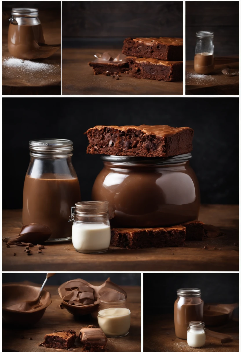 um brownie, a jar of nutella and a can of milk powder nest on top of a wooden table