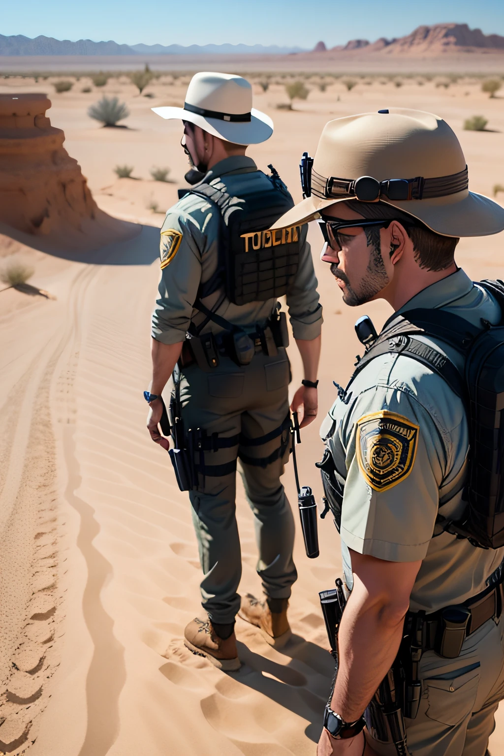 investigation team, in the desert