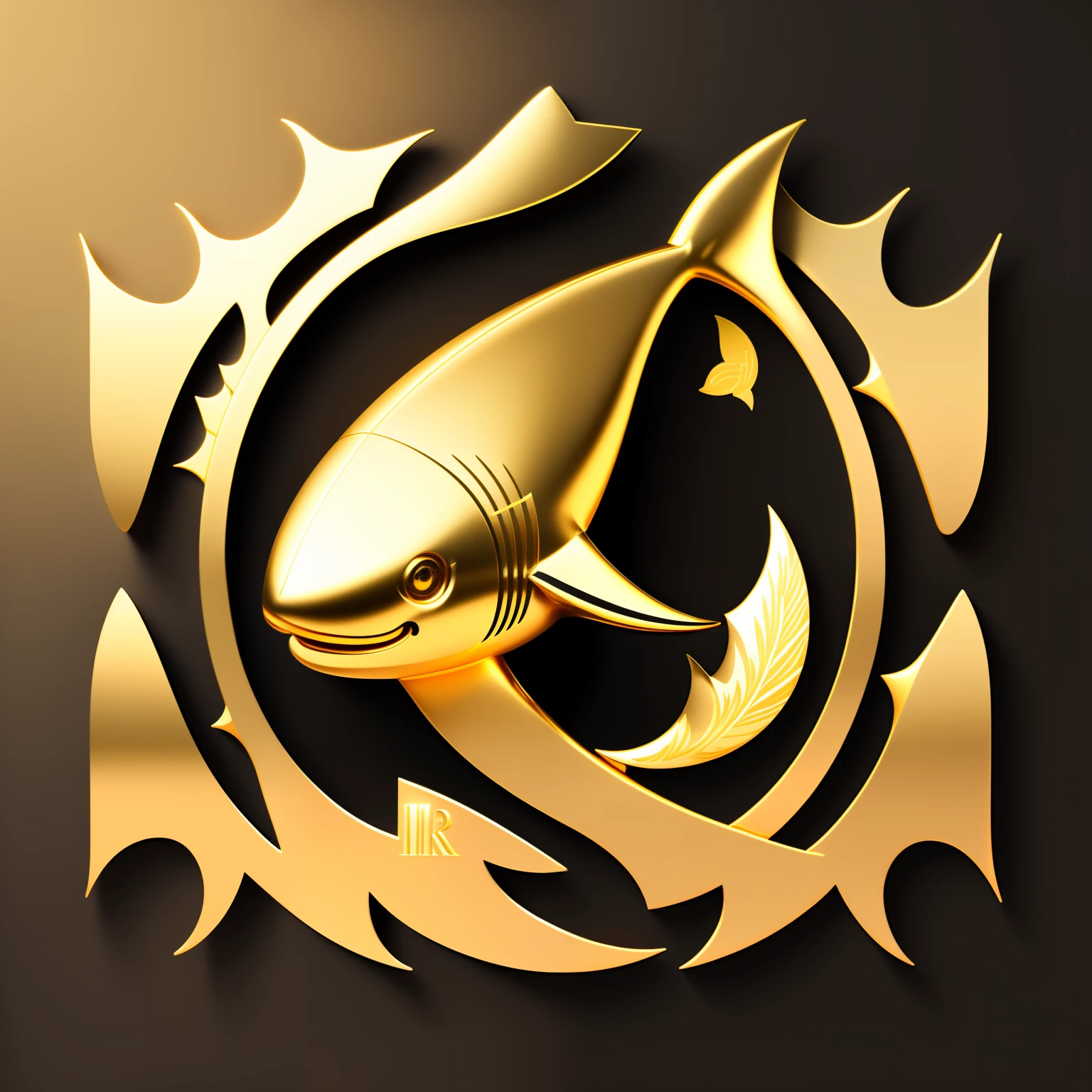 hight resolution、hightquality、ultra-detailliert、8k wallpaper、Logo with a single shark motif、a cool、Gold and black background、Be loved、Familiarity