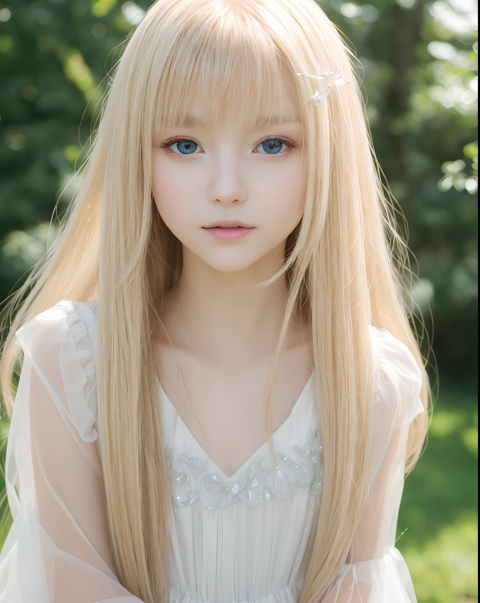 Sexy Beauty、Very perfect beautiful face、Beautiful super long silky hair with golden glossy glossy blonde、long swaying bangs、Sexy and cute 13 years old, The most beautiful girl in the world, bright big big cute pale blue eyes、Beautiful little lovely girl、rhythmic gymnastics、  petite, little, flat_chest, skinny,